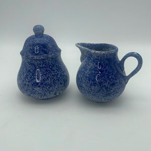 Spongeware Ceramic Creamer & Sugar Bowl Set Country Life by Emporium of Maine